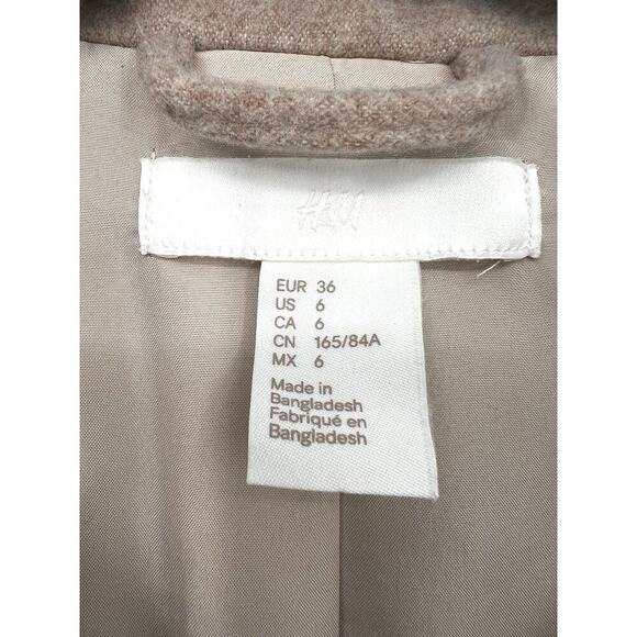 H&M Sz 6 Faux Wool Pea Coat Women’s Lined, Doubled Breasted Beige Career Preppy - Picture 4 of 11